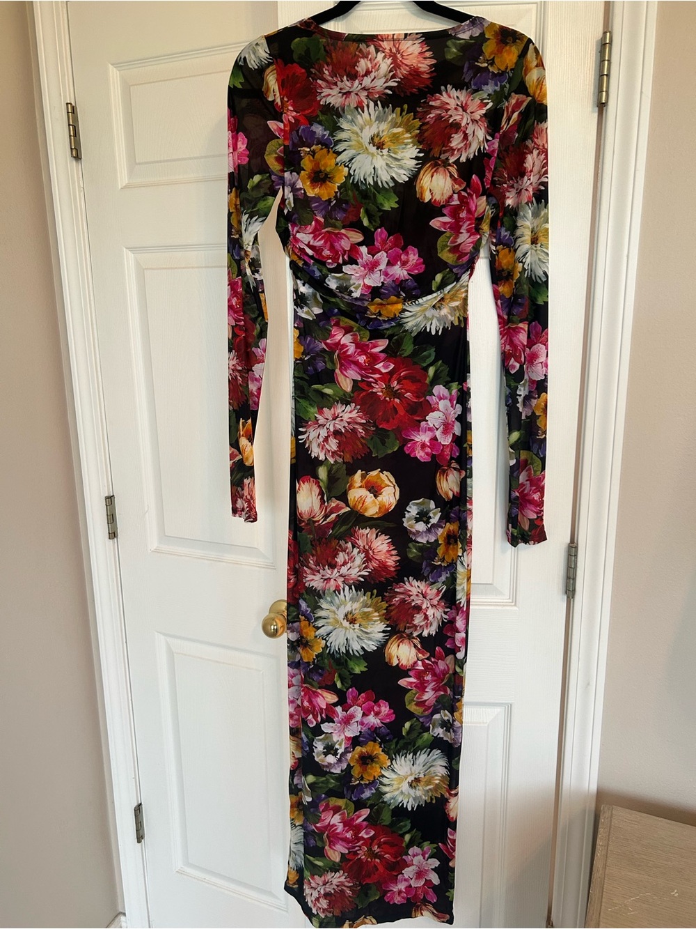 Dolce & Gabbana Black Floral Silk Dress with Pink & Green Blooms - Picture 2 of 4